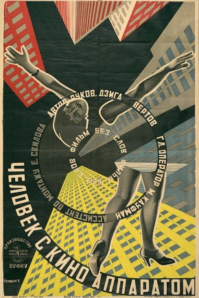 Original-Plakat zu Dziga Vertovs Celovek s kinoappartom, 1929 von Vladimir und Georgij Stenberg