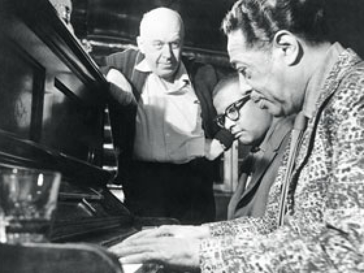 Otto Preminger, Billy Strayhorn und Duke Ellington am Set von "Anatomy of a Murder" (1959, Otto Preminger)