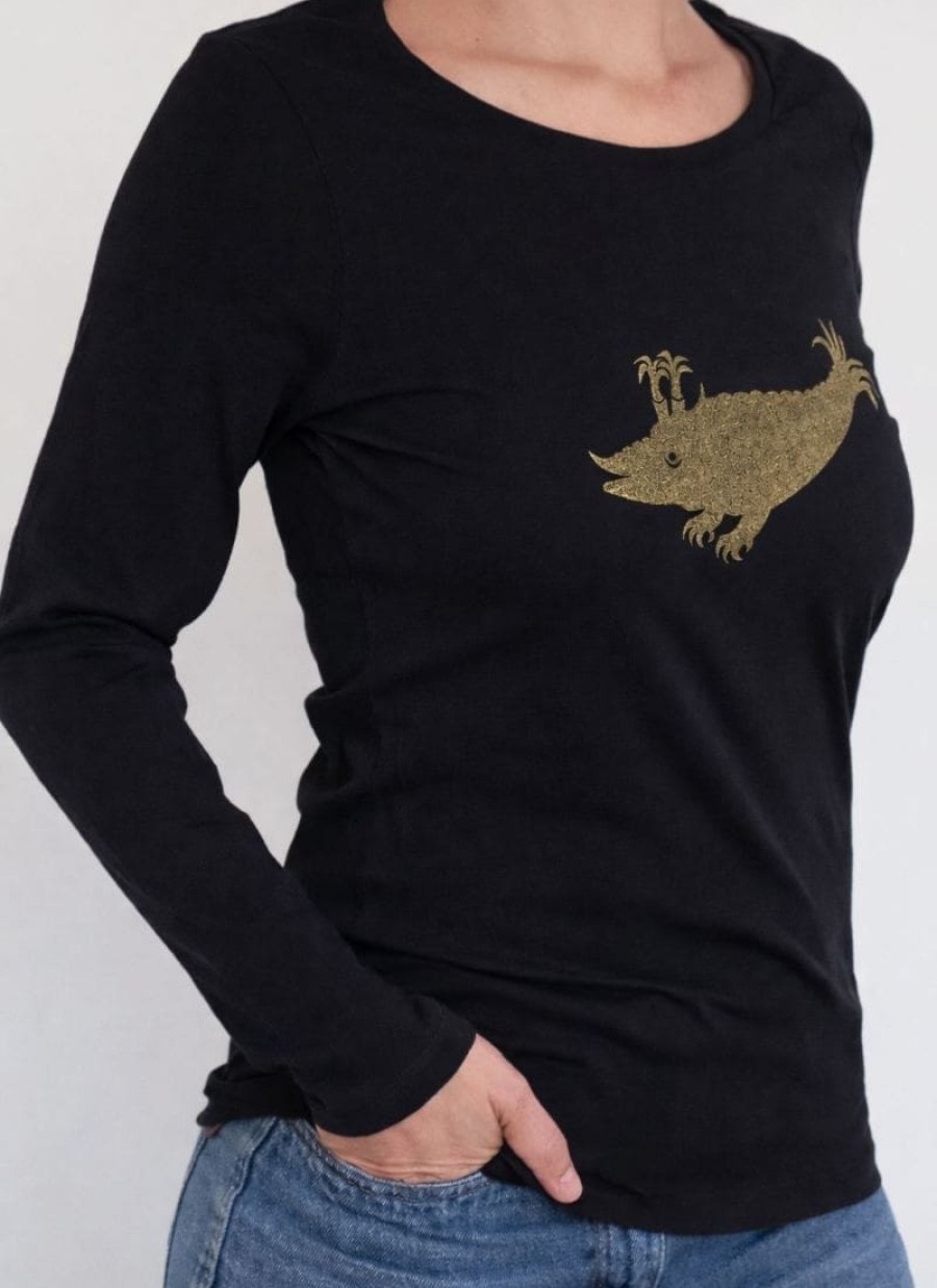 Langarmshirt schwarz / Zyphius gold glitzernd (Produktabbildung, digital bearbeitet)